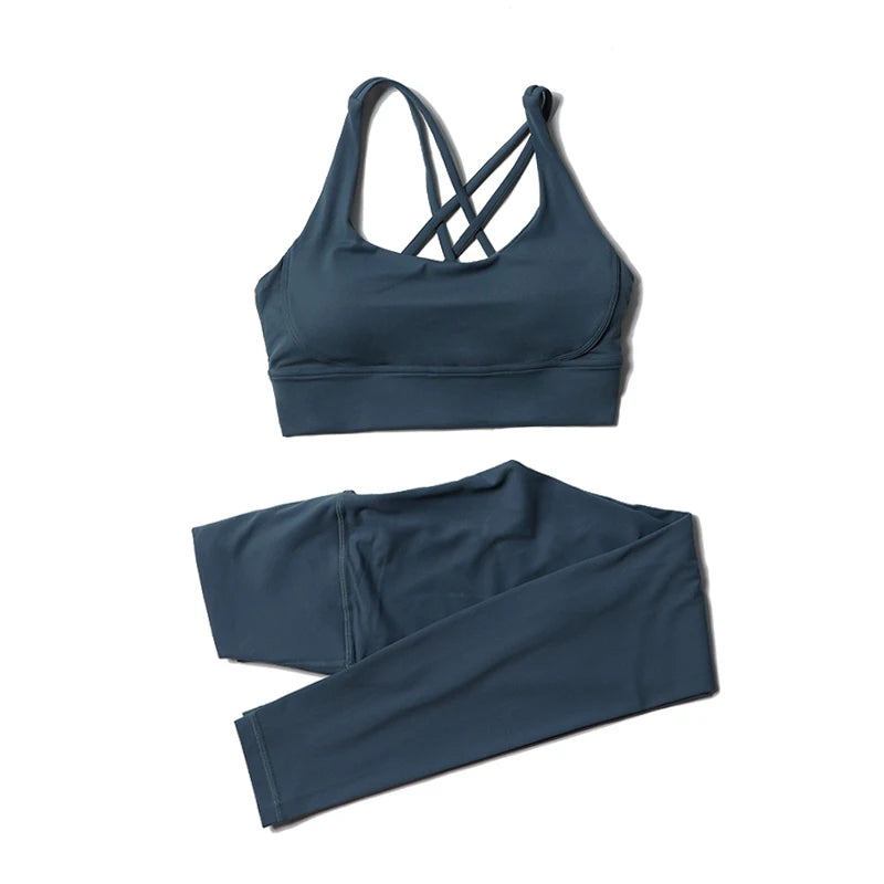 SOISOU Nylon Yoga Set Women's Tracksuit Gym Fitness Set Woman 2 Pieces Leggings Sports Bra Breathable Sportwear Woman Clothes