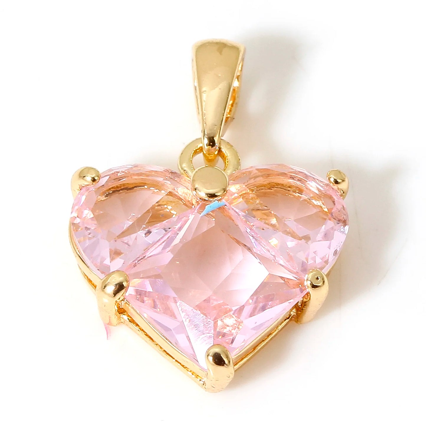 1 Piece Sweet Copper Valentine's Day Charms Gold Color Heart Cubic Zirconia Pendants For DIY Necklace Jewelry Making 20mm x 14mm