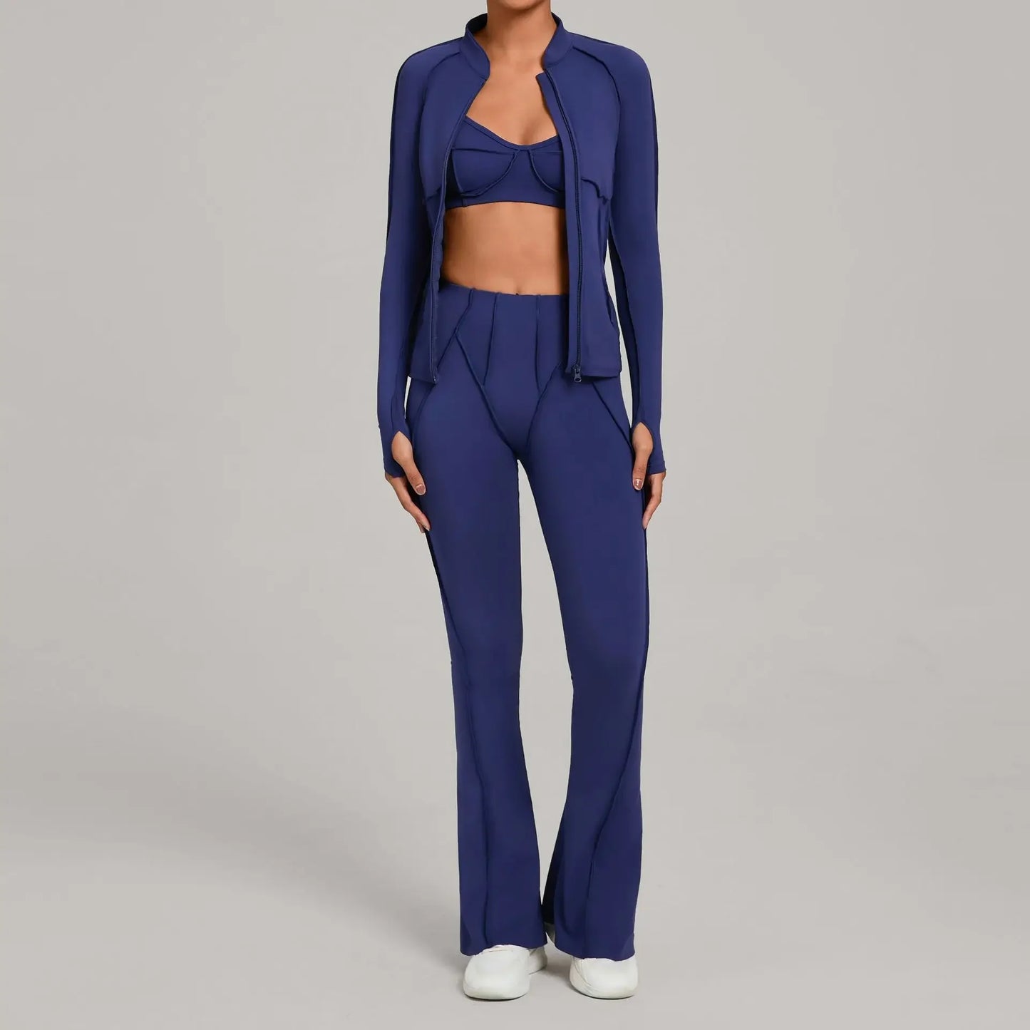 3PCS Women's Seamless Yoga Sets Sports Jackets Bra Flared-pants Suits Slim Fit Hip-Lifting Tracksuits Fitness Gym Workout Sets