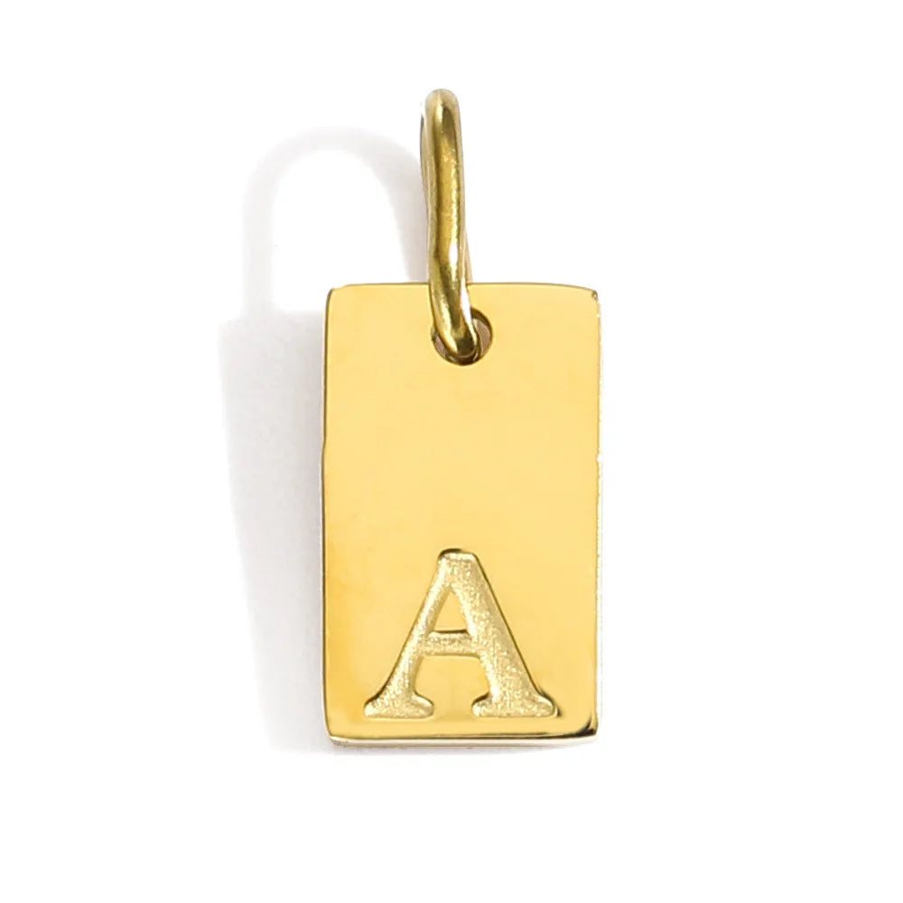 Polished Stainless Steel Square Gold Color Pendant Hang 26 Letters DIY Bracelet Pet Collar Necklace Jewelry Making