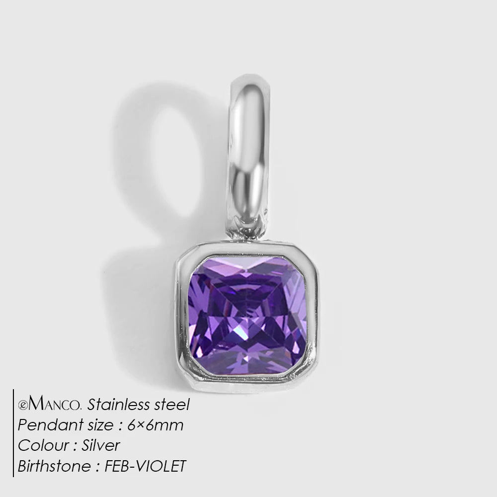 EMANCO Stainless Steel Classic Octagon Birthstone Charms 14K Gold Plated Pendant For DIY Jewelry Making Necklace