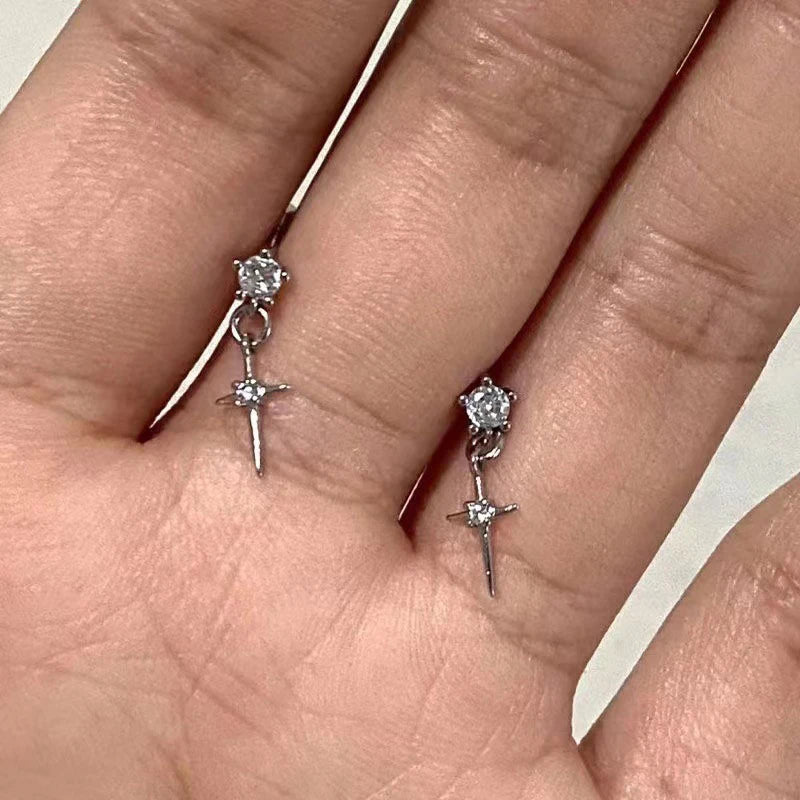 Mini Crystal Zircon Stud Earrings Sweet Needle Unisex Ear Studs Pendant Cross Star Earbone Jewelry Cool Cute Punk Grunge Jewelry