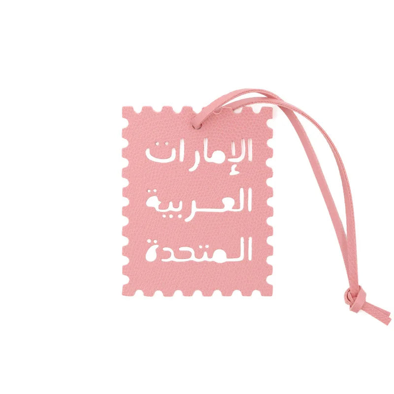 Square Leather UAE Letter Pendant Arabic Travel Label Hanging Ornament Women's Handbag Bag Pendant Personalized Creative Gift