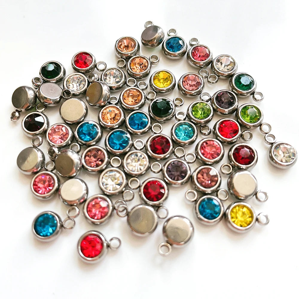 20pcs 6mm Stainless Steel Rhinestone Beads Gold Color Crystal Charms Pendants for Necklace Bracelet Jewelry Making Charm DIY