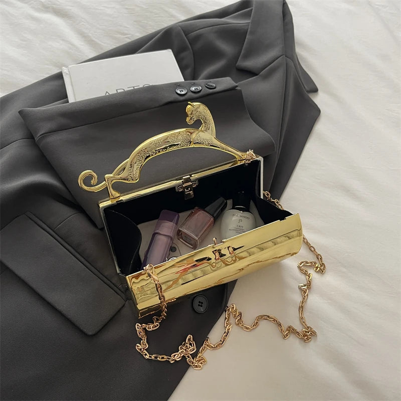 Animals Leopard Metal Handle Evening Clutch Bag Trendy Party Purse Lady High Quality Acrylic Shoulder Crossbody Bag Mini Handbag