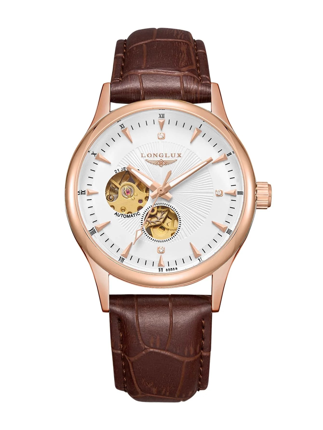 LONGLUX Automatic Watch Elegant Style Wholesale Mechanical Wristwatches Skeleton Rome Waterproof Mens Watch Men Gift