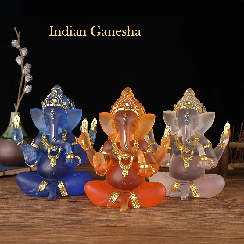 Resin Lucky Fortune Elephant God Statue Ganesha Figurine Indian Shiva God Sculpture Religious Ornaments Home Office Decortion