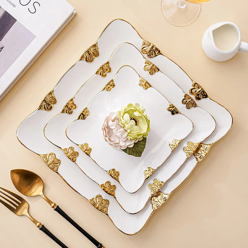 European Ceramic Phnom Penh Western-style Steak Plate Dining Room Characteristic Quadrilateral Tableware Household Dessert Plate