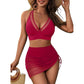 2025New Year's Fashion Swimwear Solid Color Sexy Mesh Patchwork Drawstring Two-Piece Swimsuit