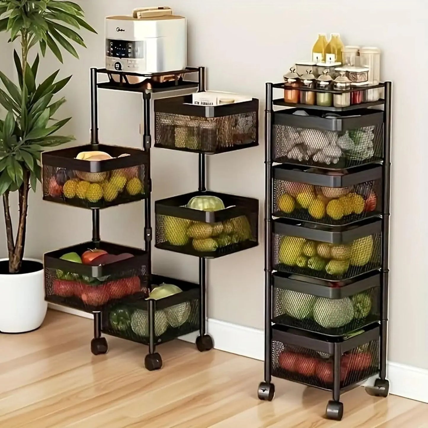 6 Tier Rotating Storage Shelves Rack,Kitchen Vegetable Storage Trolley,Vegetable Fruit Storage Basket Rack,5 Layer Kitchen Rotating Storage Rack,Vegetable Trolley,Potato Storage,Onion Storage