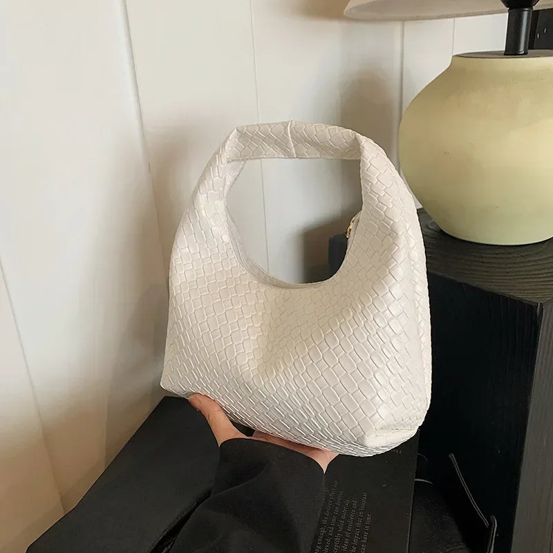 Retro Casual Versatile PU Leather Tote Bag,Fashion Woven Embossed Shoulder Bags ,Knotted Decorative Hobo Bag,Pleated Cloud Bag