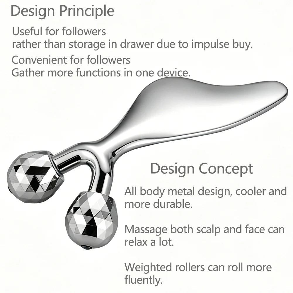 3D Facial Roller & Gua Sha Tool Stainless Steel Massage Roller For Face Eyes Chin Lift Tightening Skin Sculpting Beauty Tools