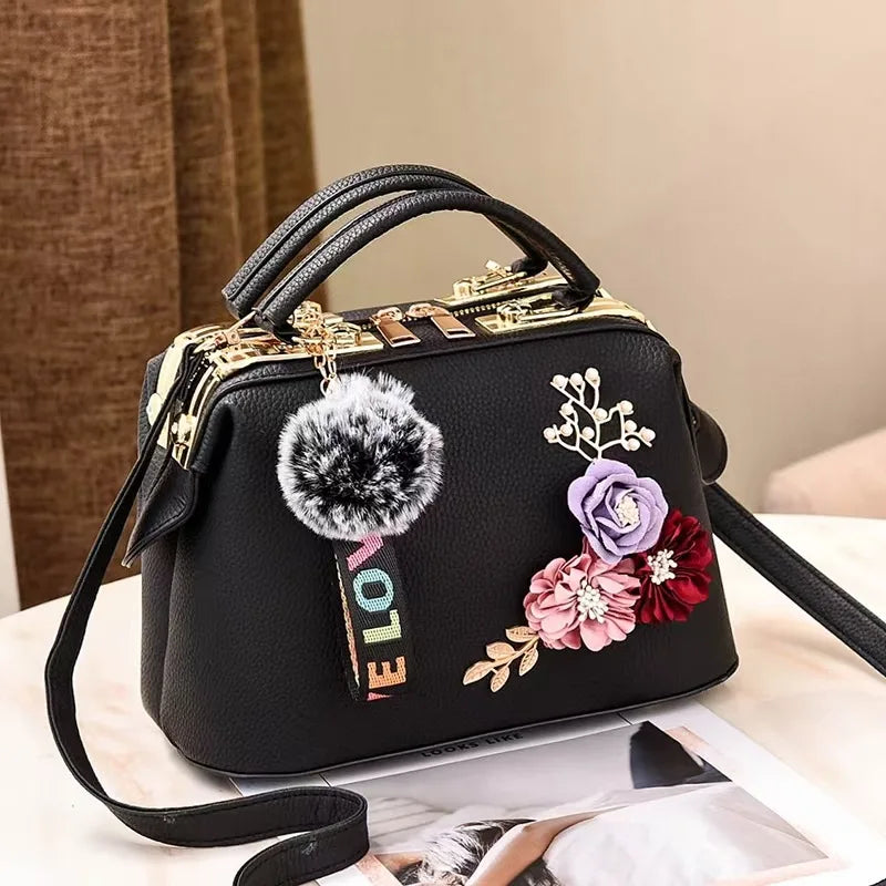 High-End Embroidered Soft Leather Women's Bag Large Capacity Commuter Contrast Color Small Square Bag Cloud Pattern Daily Use