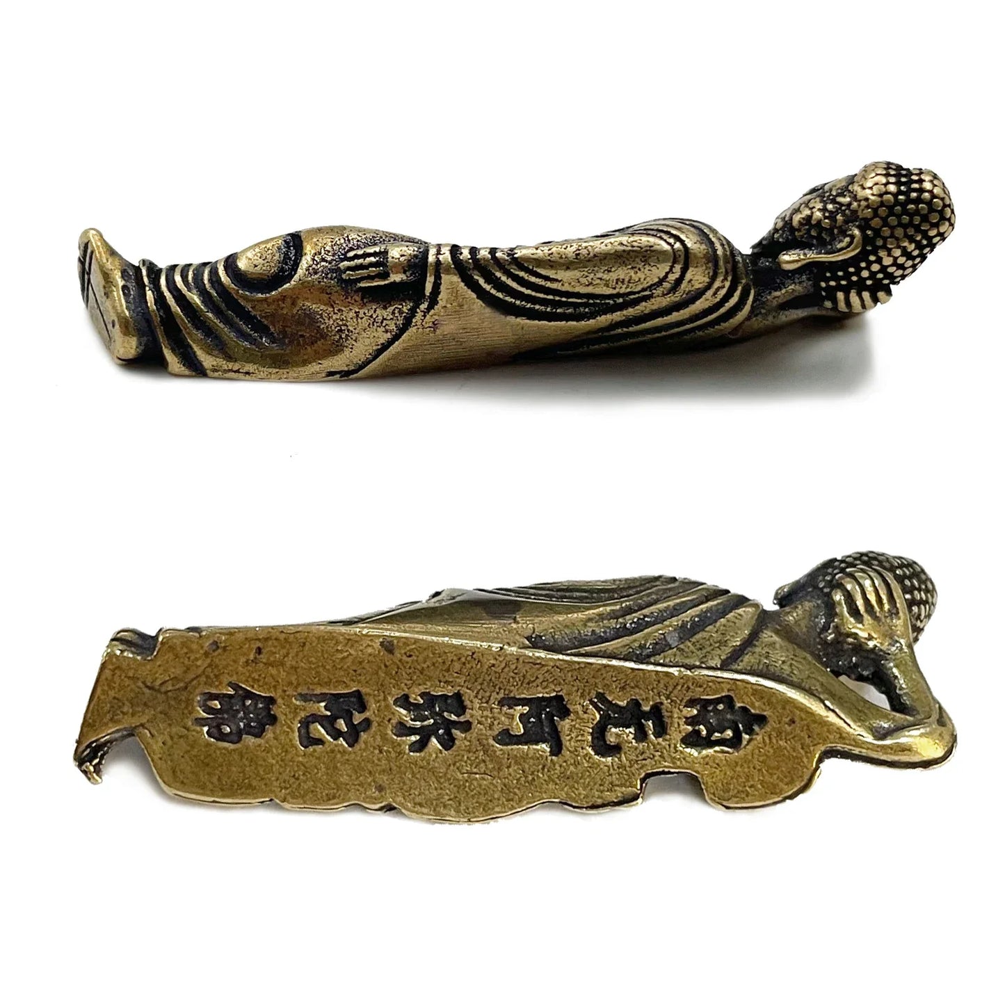 Solid Pure Brass Buddha Small Ornament Figurines Antique Copper Guanyin Sleeping Buddha Statue Desk Decorations Home Decor Craft