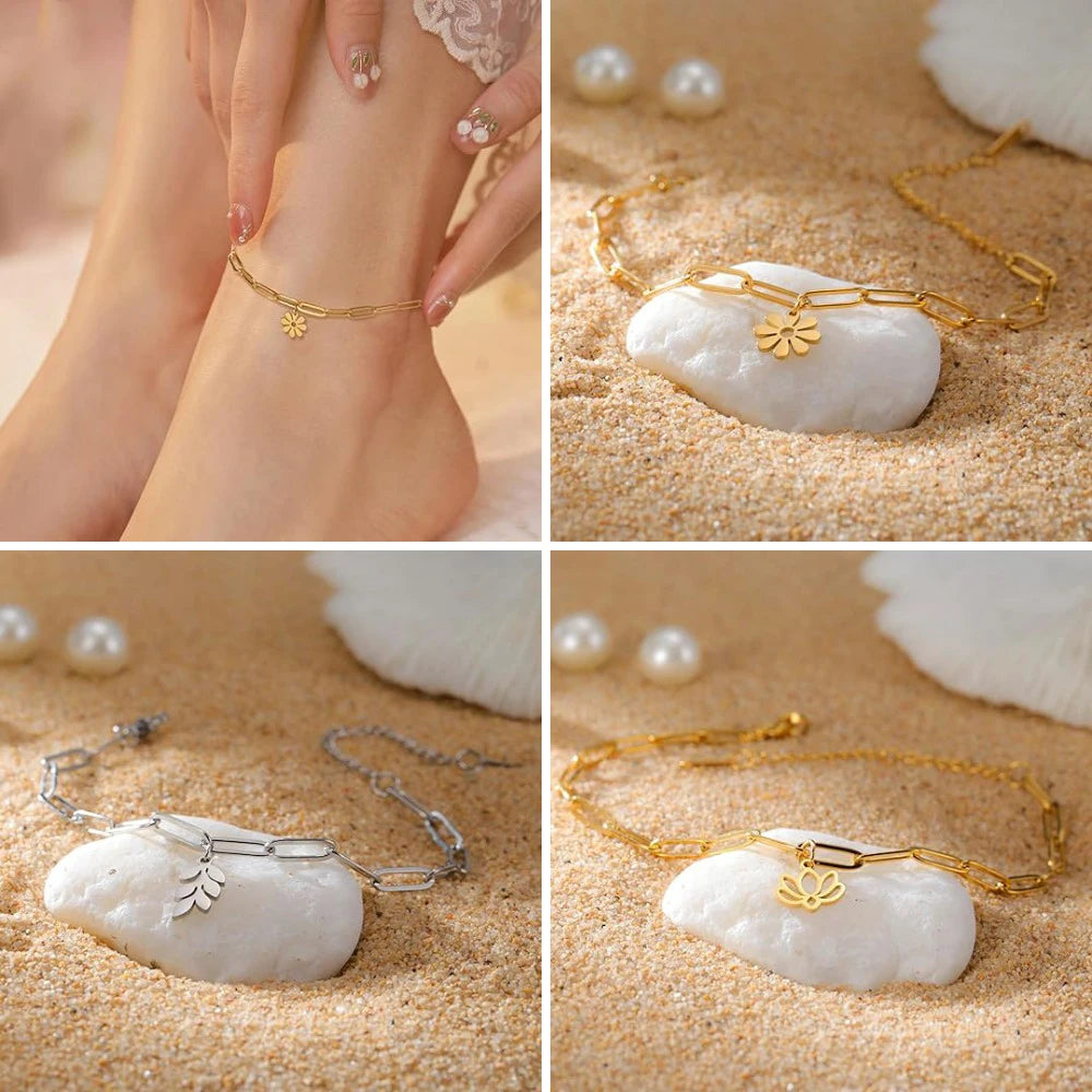 EUEAVAN 5pcs Stainless Steel Charms for Jewelry Making Leaves Lotus Flower Star Pendant Mini Charm Necklace Bracelet DIY Gifts