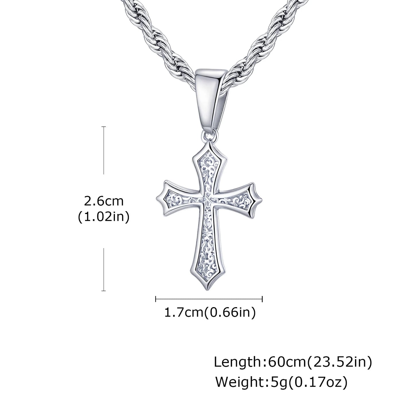 Hip Hop Cross Necklace for Men Women,50/55/60cm Stainless Steel Chic Cross Pendant,Christian Classic Jewelry Gifts