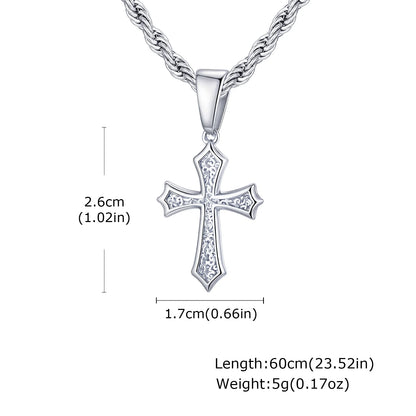 Hip Hop Cross Necklace for Men Women,50/55/60cm Stainless Steel Chic Cross Pendant,Christian Classic Jewelry Gifts
