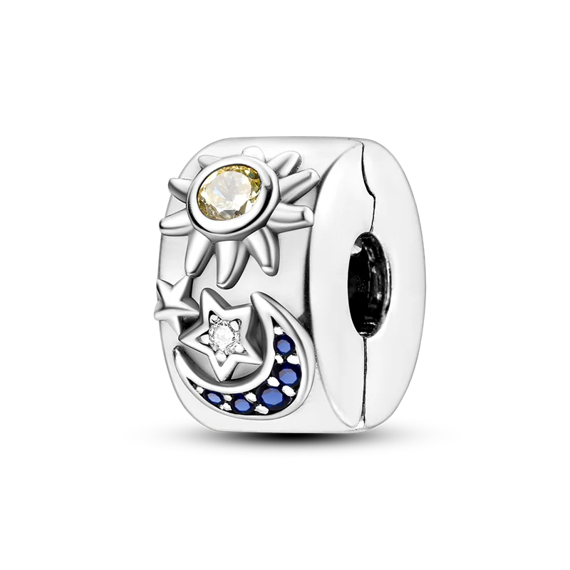 Silver Clasp 925 Sterling Silver CZ Pave Clip Charms Daisy Beads Stopper Safety Chain Fit Original Bangle Bracelet Jewelry Clips