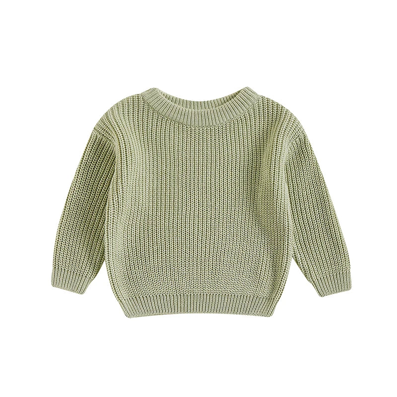 Suefunskry Newborn Baby Girl Boy Knitted Long Sleeve Autumn Winter Sweater Solid Loose Pullover Casual Tops Kids Clothes 0-5Y