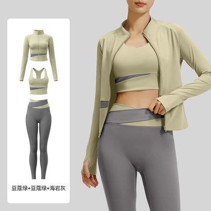 Yoga Set 3PCS Gym Clothes Sportswear Yoga Suits For Women Long Sleeve Crop Top Fitness Set Tracksuits Sports Bra Gym Leggings
