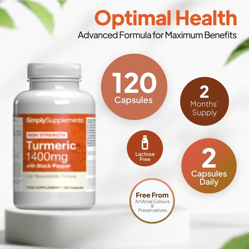 Simply Supplements Turmeric 1400mg with Black Pepper - 120 Capsules