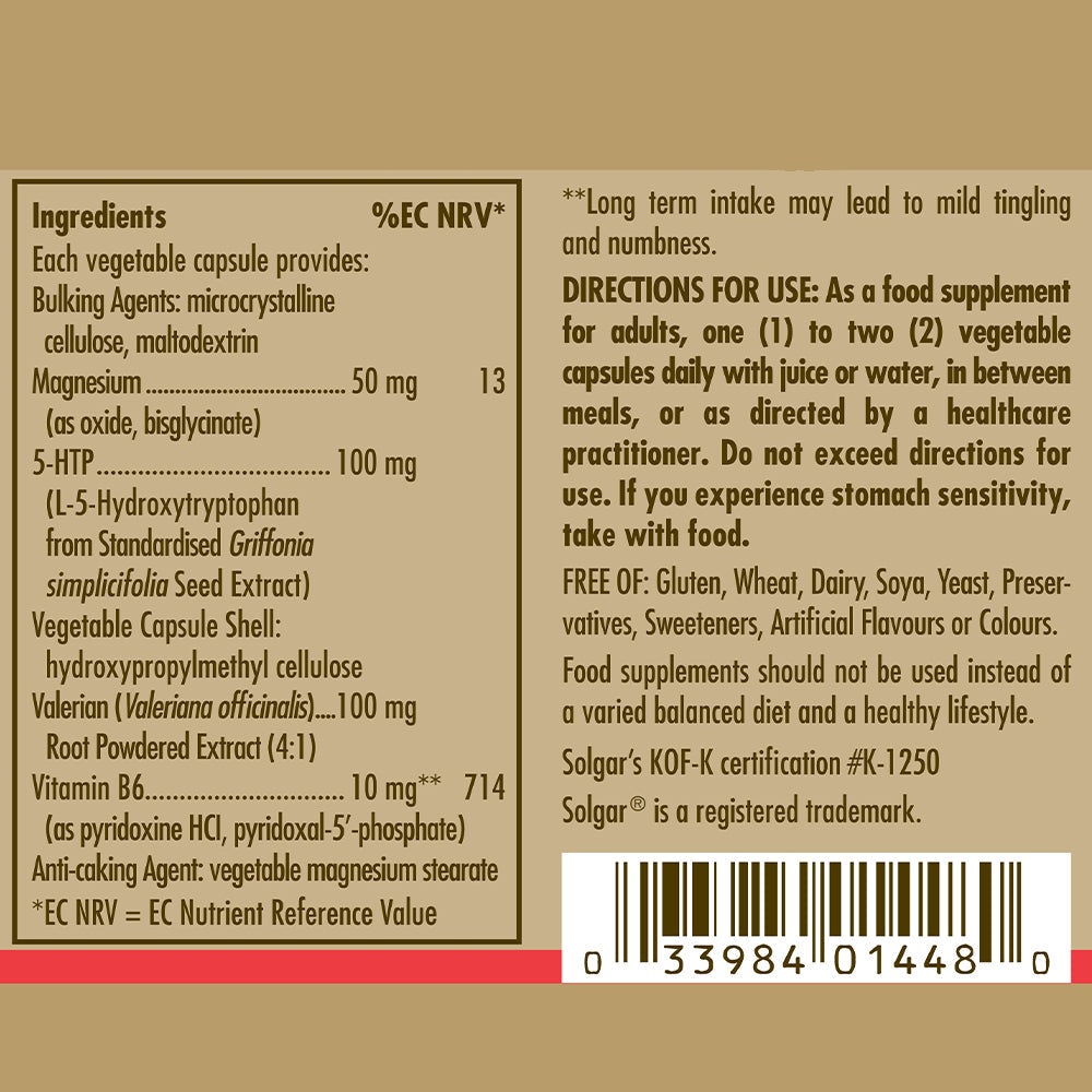 Solgar 5-Htp L-5-Hydroxytryptophan Complex Vegetable Capsules